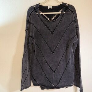 BKE Buckle Cotton‎ Crochet Knit Sweater Small Gray Black Whimsygoth Boho Y2K L/S